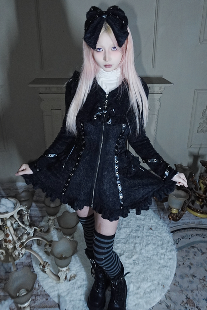 Cat Ear Hood Zipper Dress
