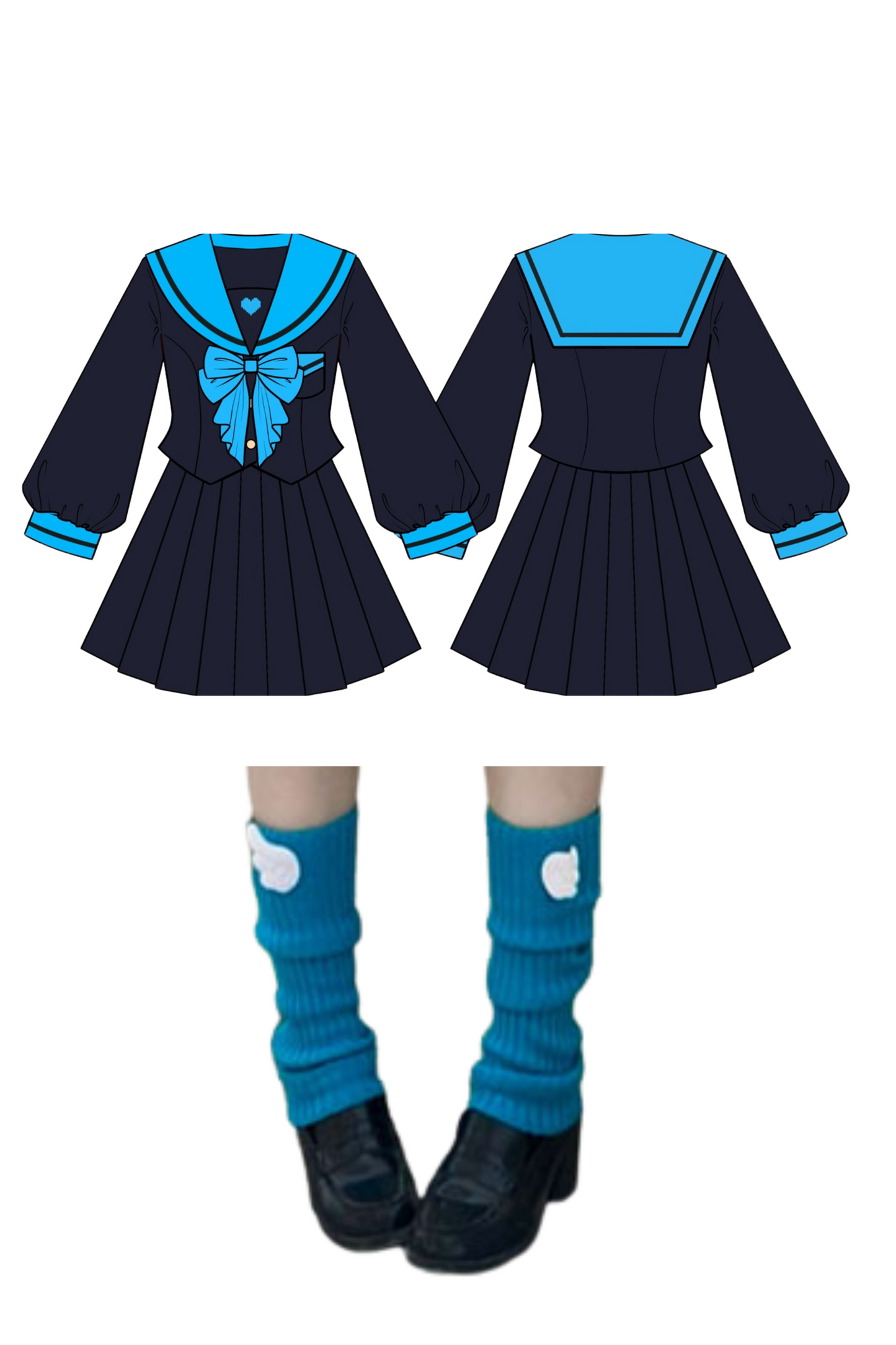 アニメーションヒロインセーラートップス＋プリーツスカート＋レッグカバー