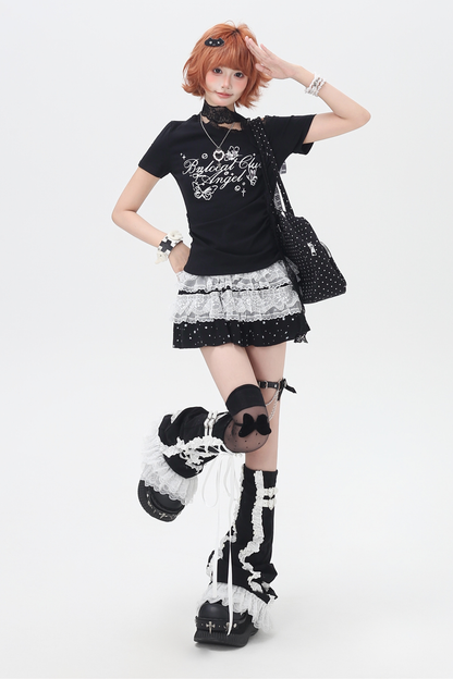 レースデザインワンショルダースリムトップス