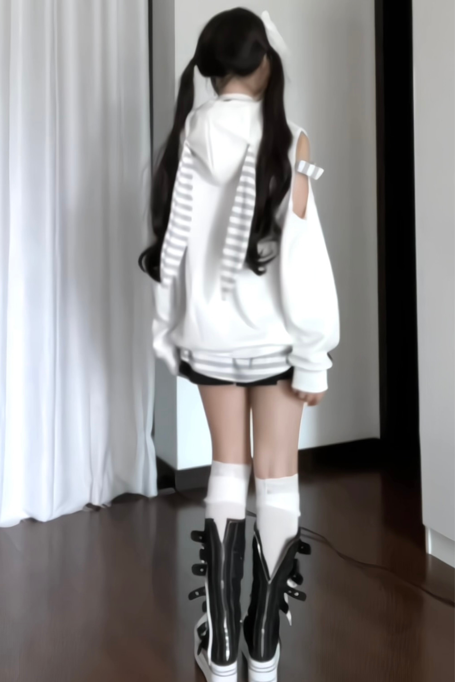 ボーダーうさ耳フードルーズスウェット