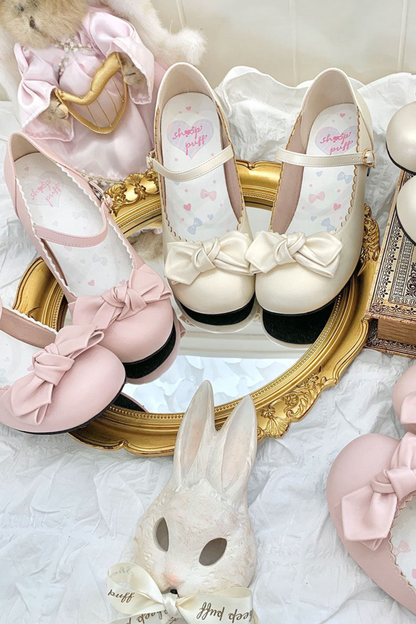 Cherry Blossom Sheepskin Bow Shoes