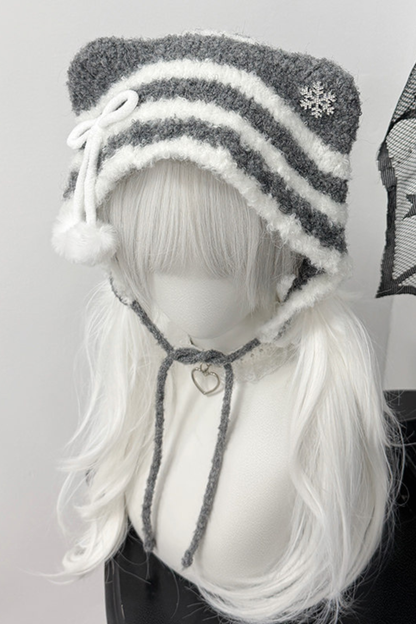Cat Ear Striped Knit Hat