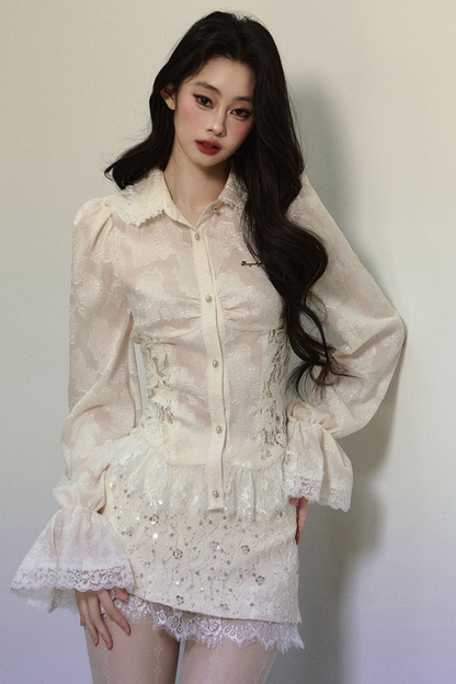 Flower Haratake French Lace Shirt