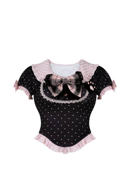 Black cat maid dot top + suspender skirt + panniers
