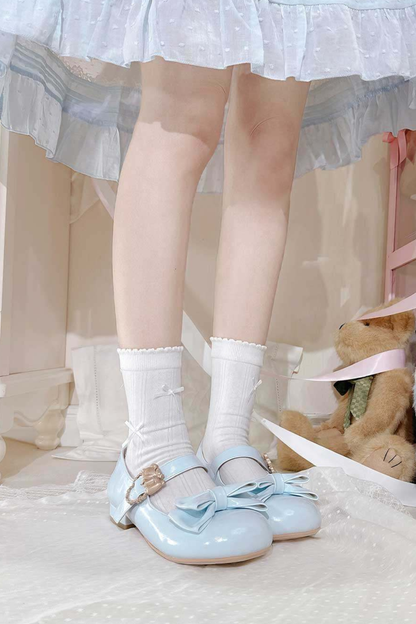 Glossy Sheep Bowknot Shoes