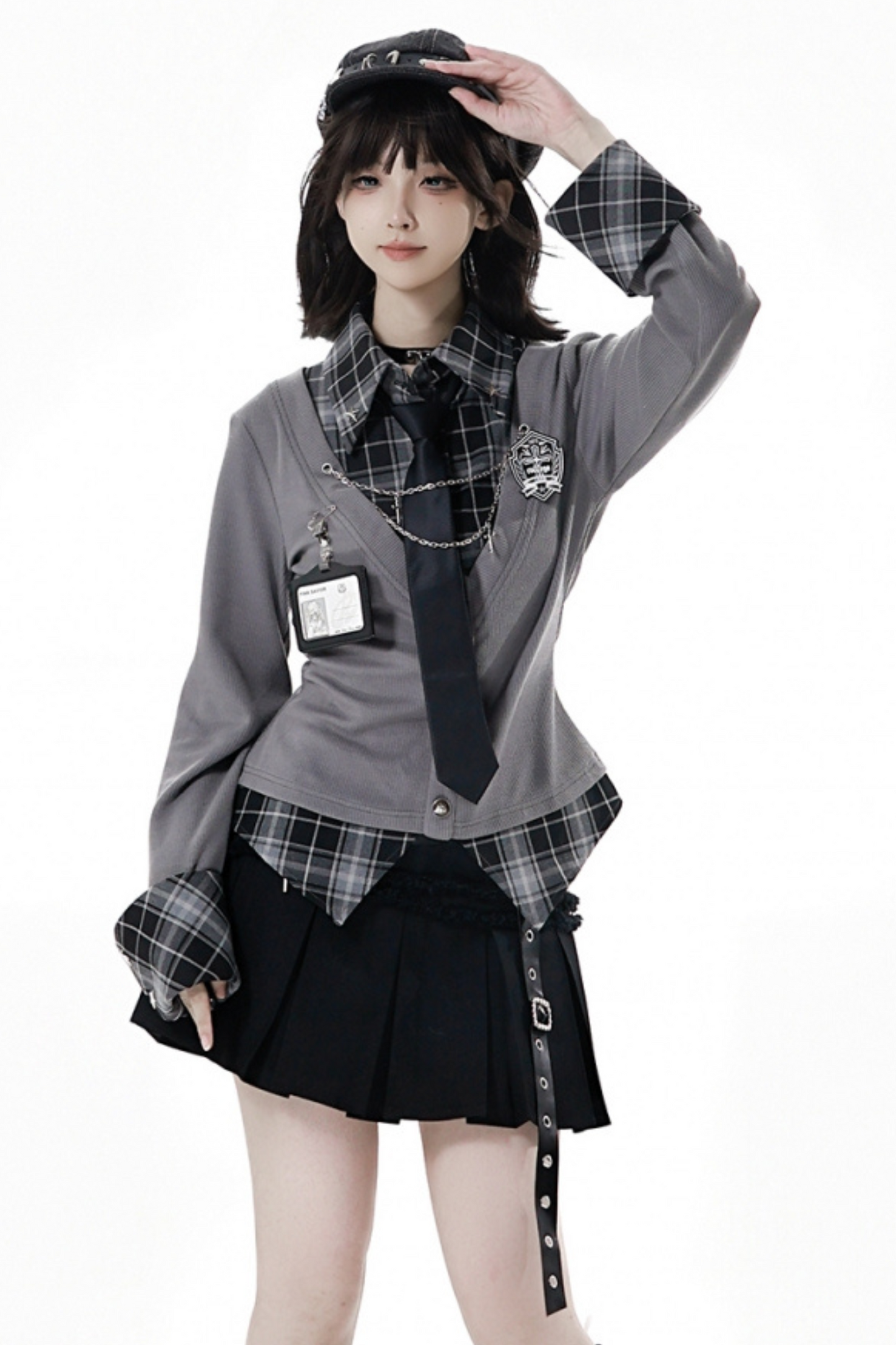 カレッジロールアップシャツ+スカート+ネクタイ