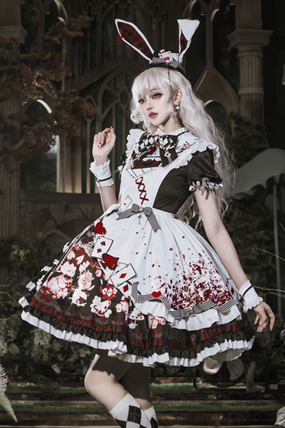 【数量限定】アリスティーパーティーアシメエプロンドレス＋うさ耳ハットドレスフルセット