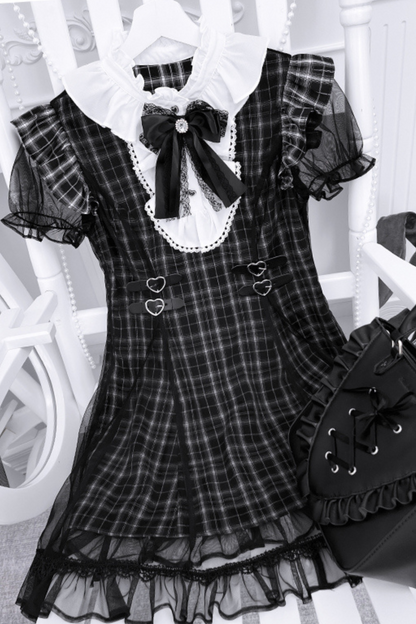 ダークサブカルチャーレースチェックドレス