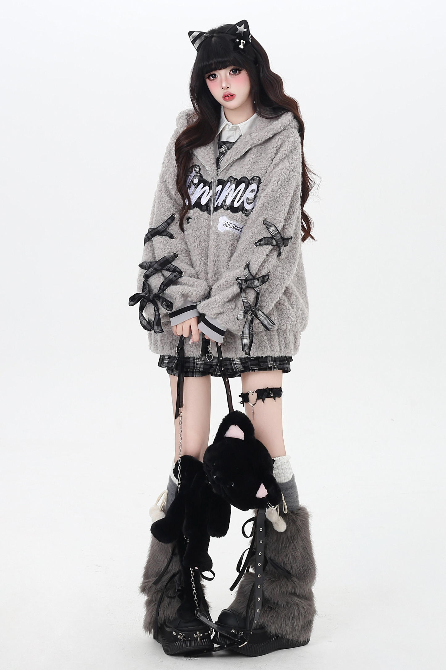 Logo lace-up arm lambswool jacket