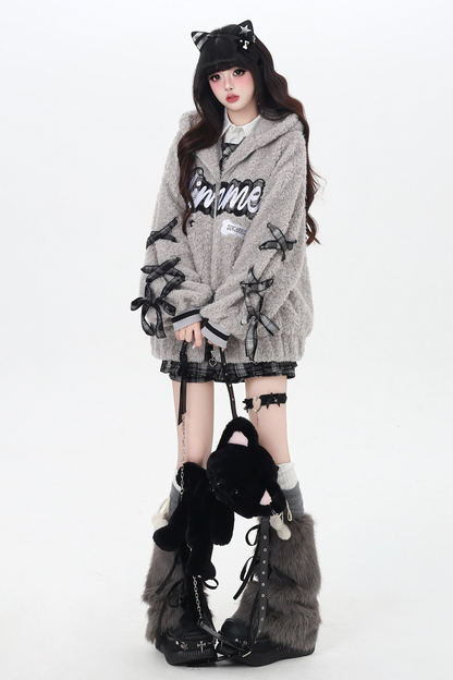 Logo lace-up arm lambswool jacket