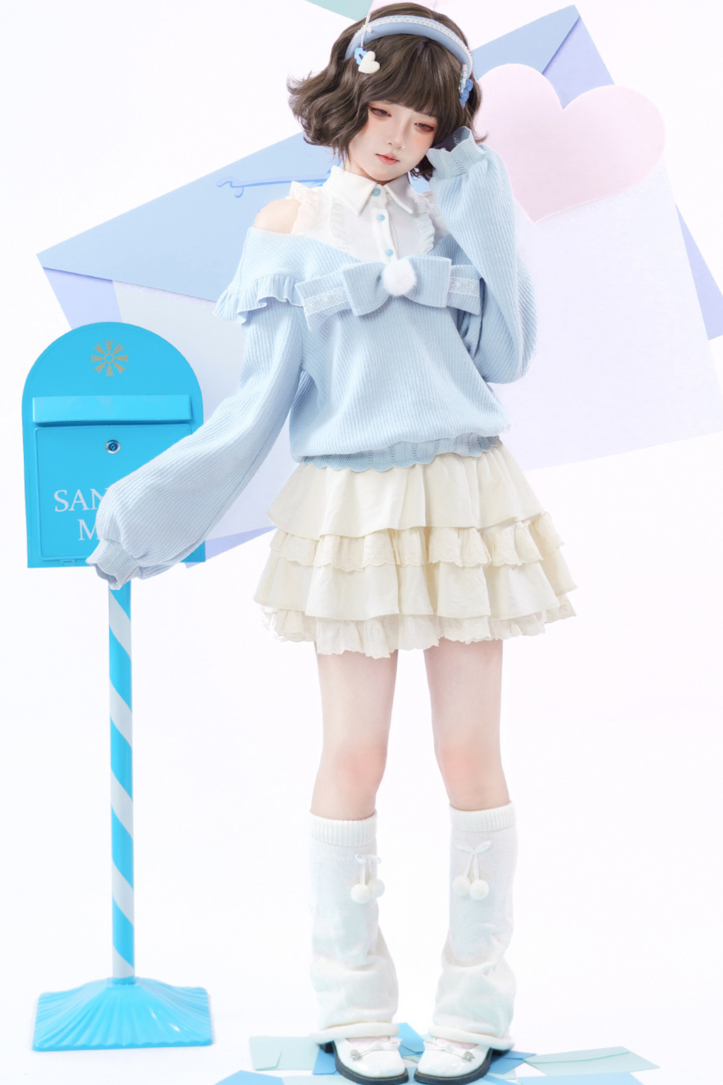 キュートオフショルダーセーター+スカート