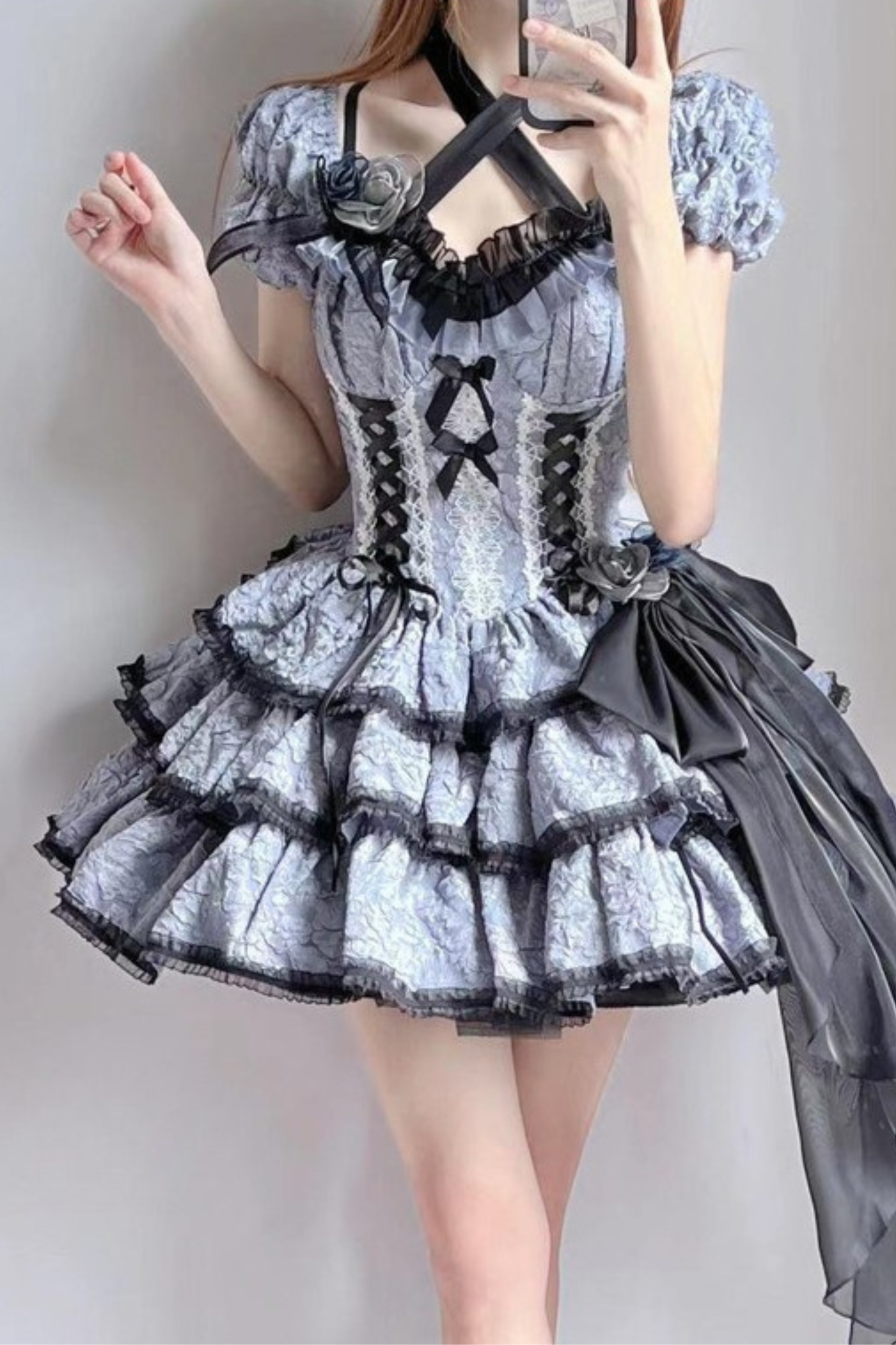ダークブルーゴシックロリータドレス