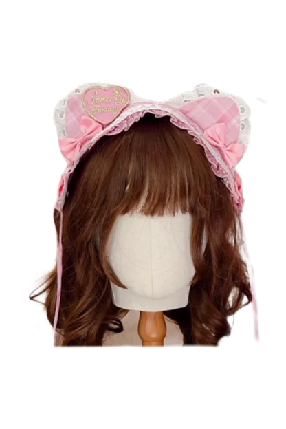 Check Sweet Girly Lolita Tiered Dress + Headband + Hairband