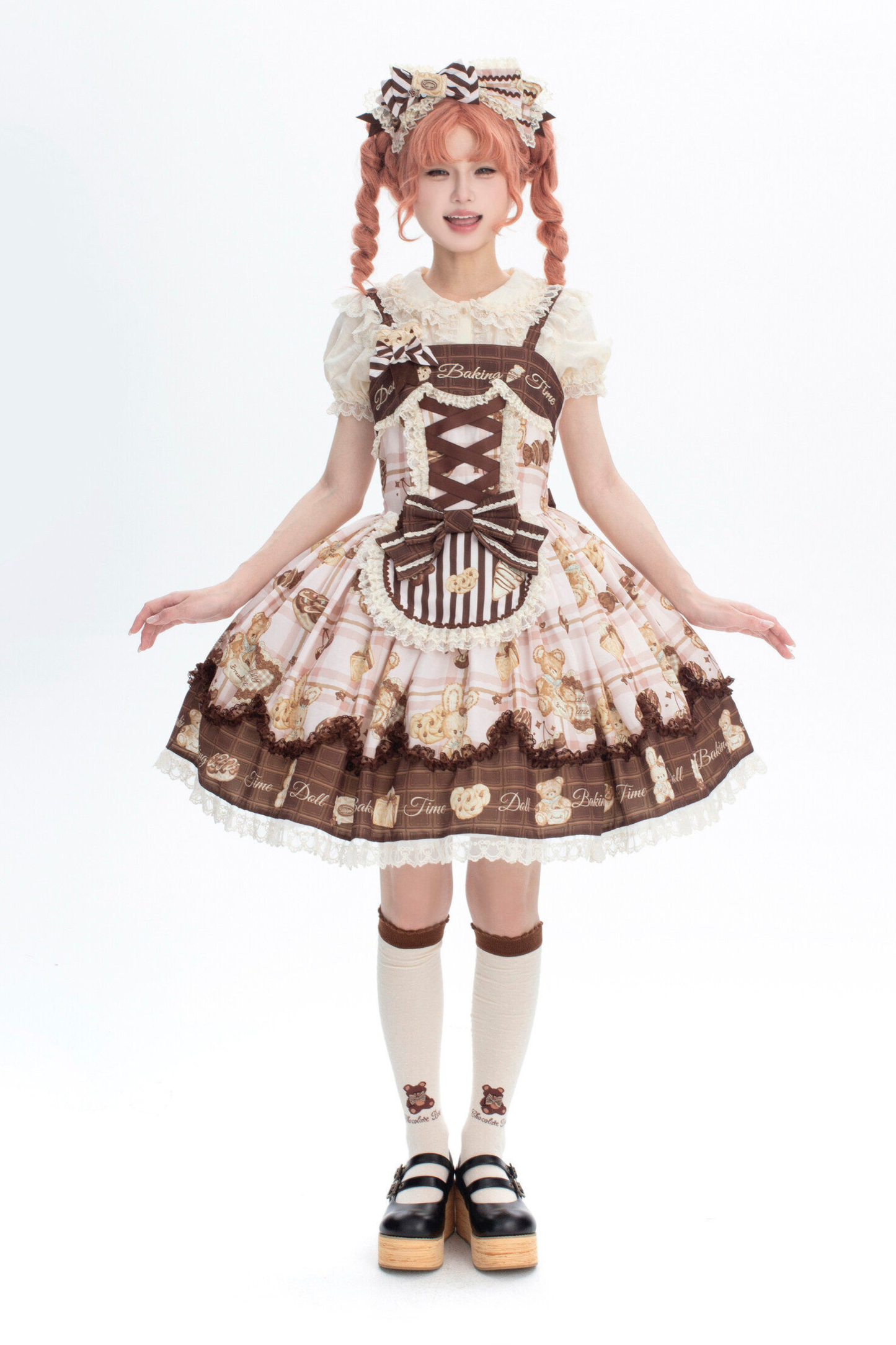 ベアティーパーティーロリータドレス+ジャンパースカート+シャツ+カチューシャ+ブローチ+エプロン