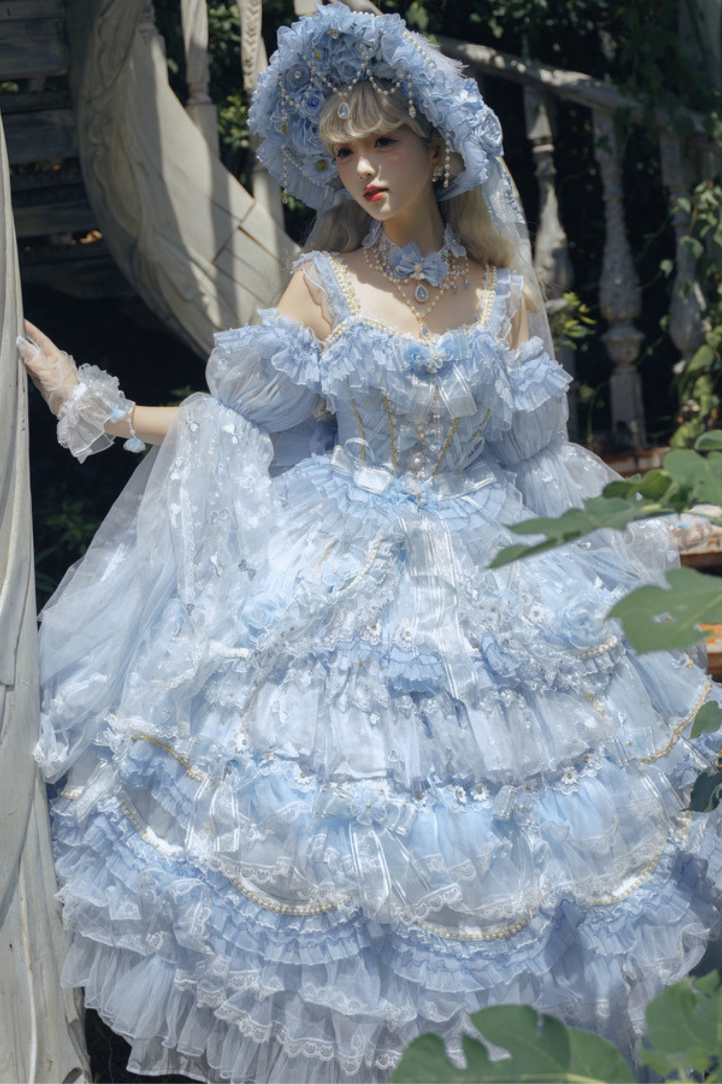 ゴージャスアイスブループリンセスミディアムロリータドレス