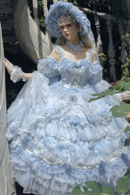 ゴージャスアイスブループリンセスミディアムロリータドレス