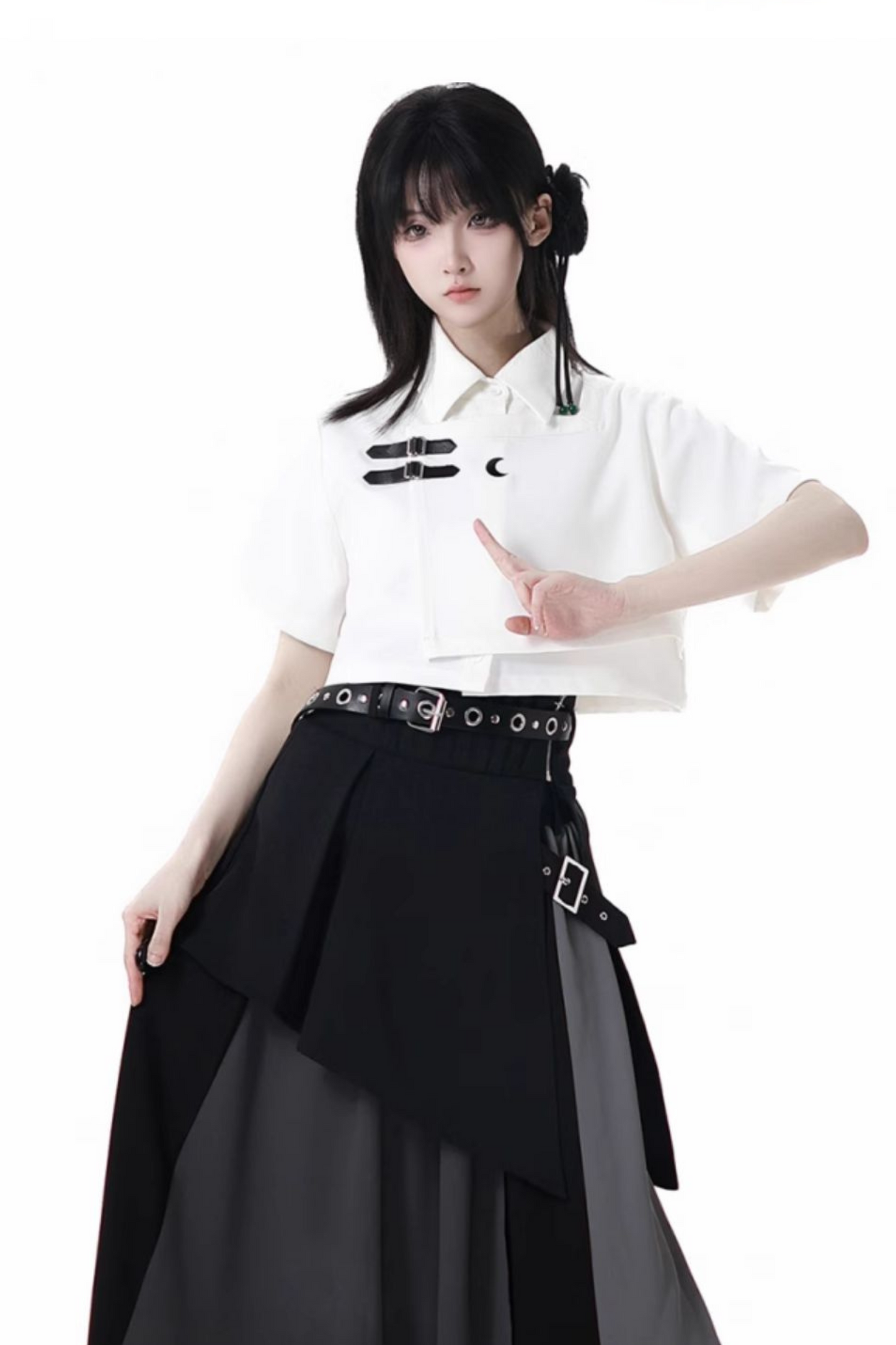Mode tie short shirt + culottes ++ asymmetrical skirt + long skirt