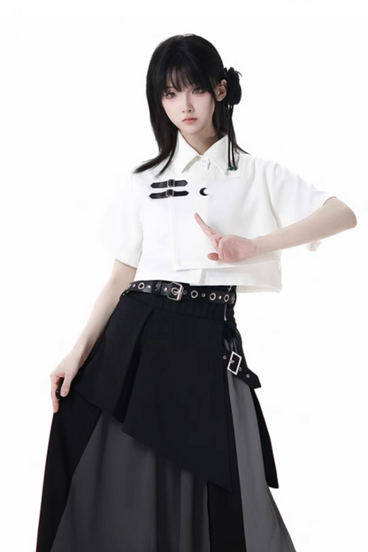 Mode tie short shirt + culottes ++ asymmetrical skirt + long skirt