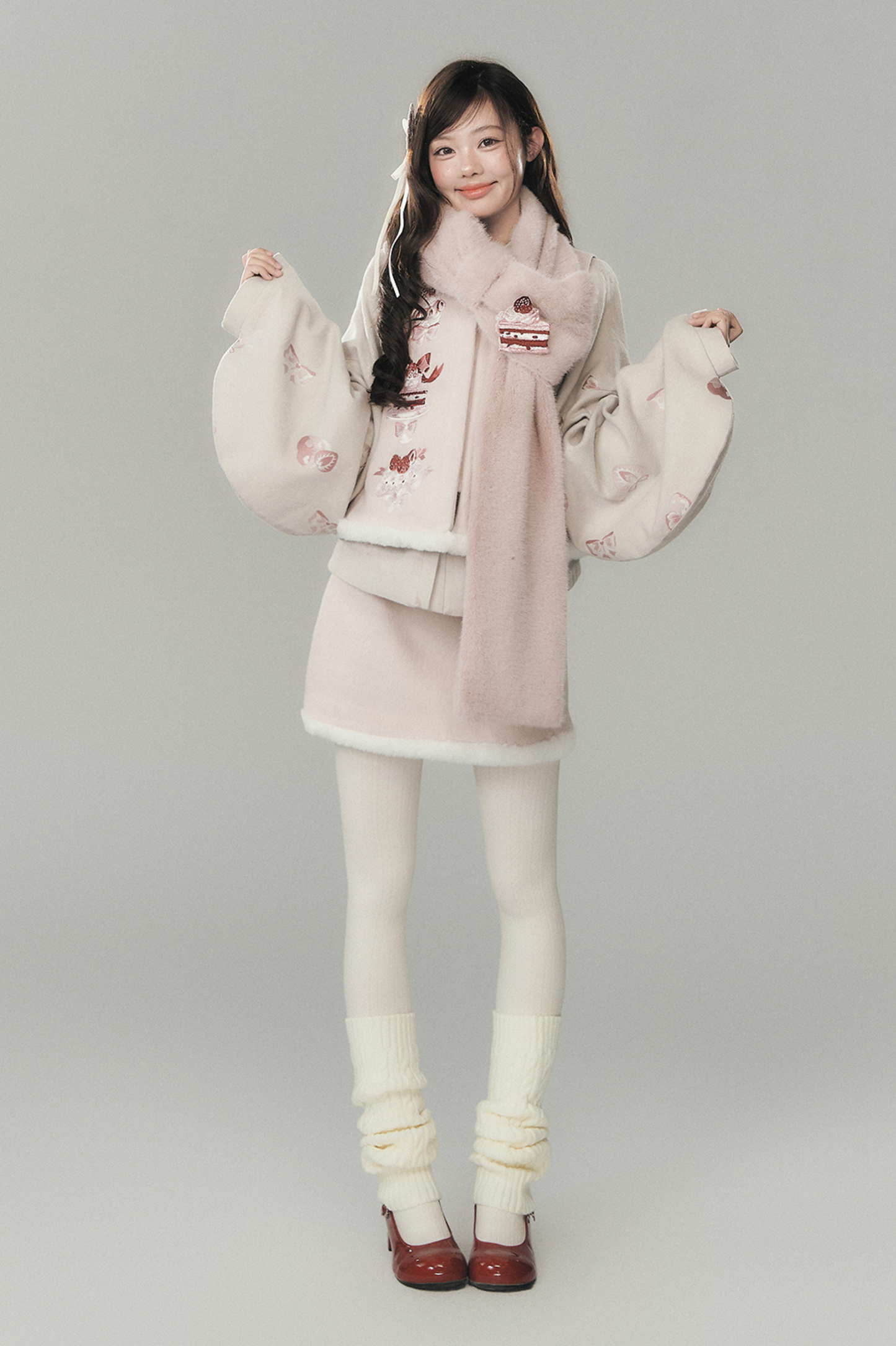 ストロベリーケーキプレッピースタイルベスト+トップス+スカート