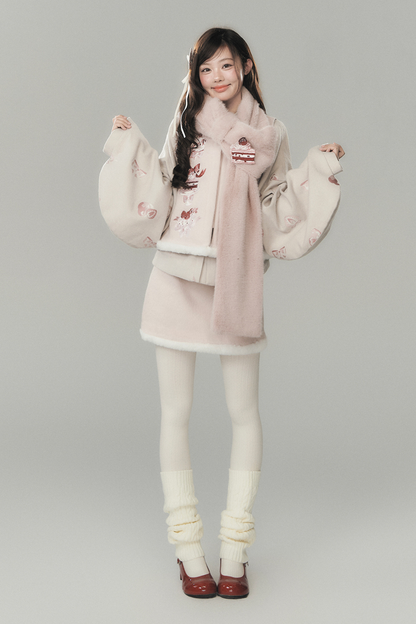 ストロベリーケーキプレッピースタイルベスト+トップス+スカート