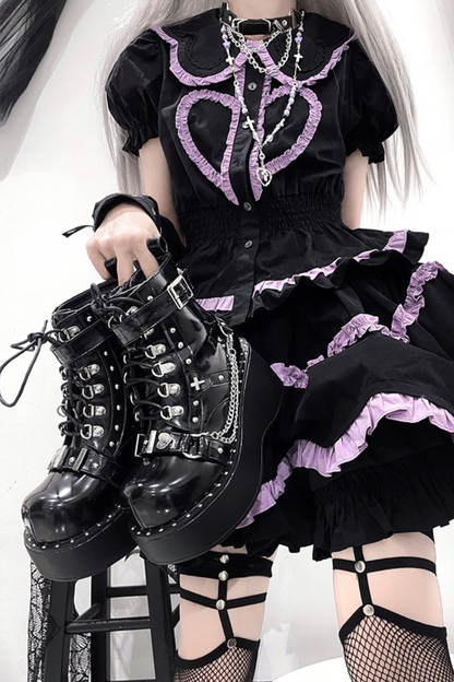 ダークパンクバックルプラットブーツ