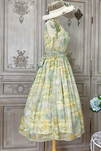 マーブルリゾートシフォンプリントドレス