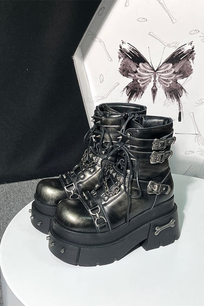 가죽 펑크 플랫폼 부츠