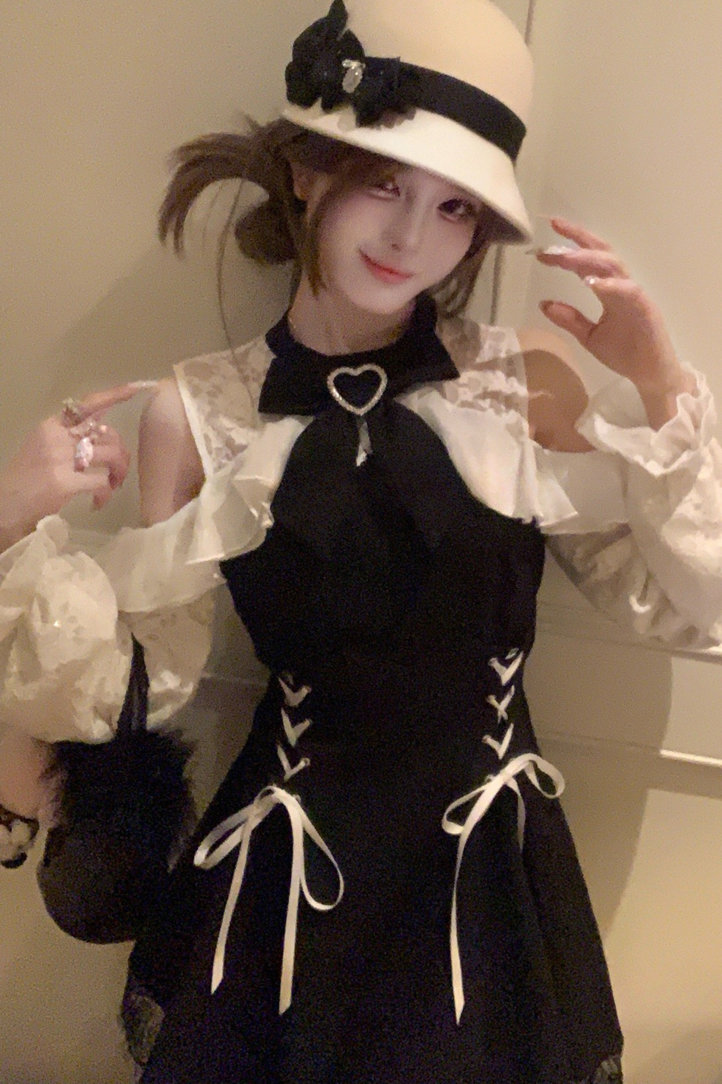 Lace-up off-the-shoulder dress