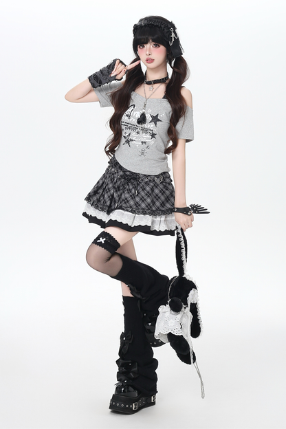 Plaid Lace-Up Tiered Skirt