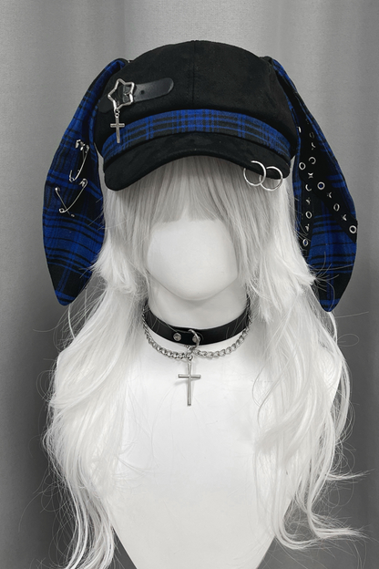 チェックうさ耳サブカル帽子