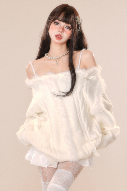 スノーベルベットオフショルダーニット