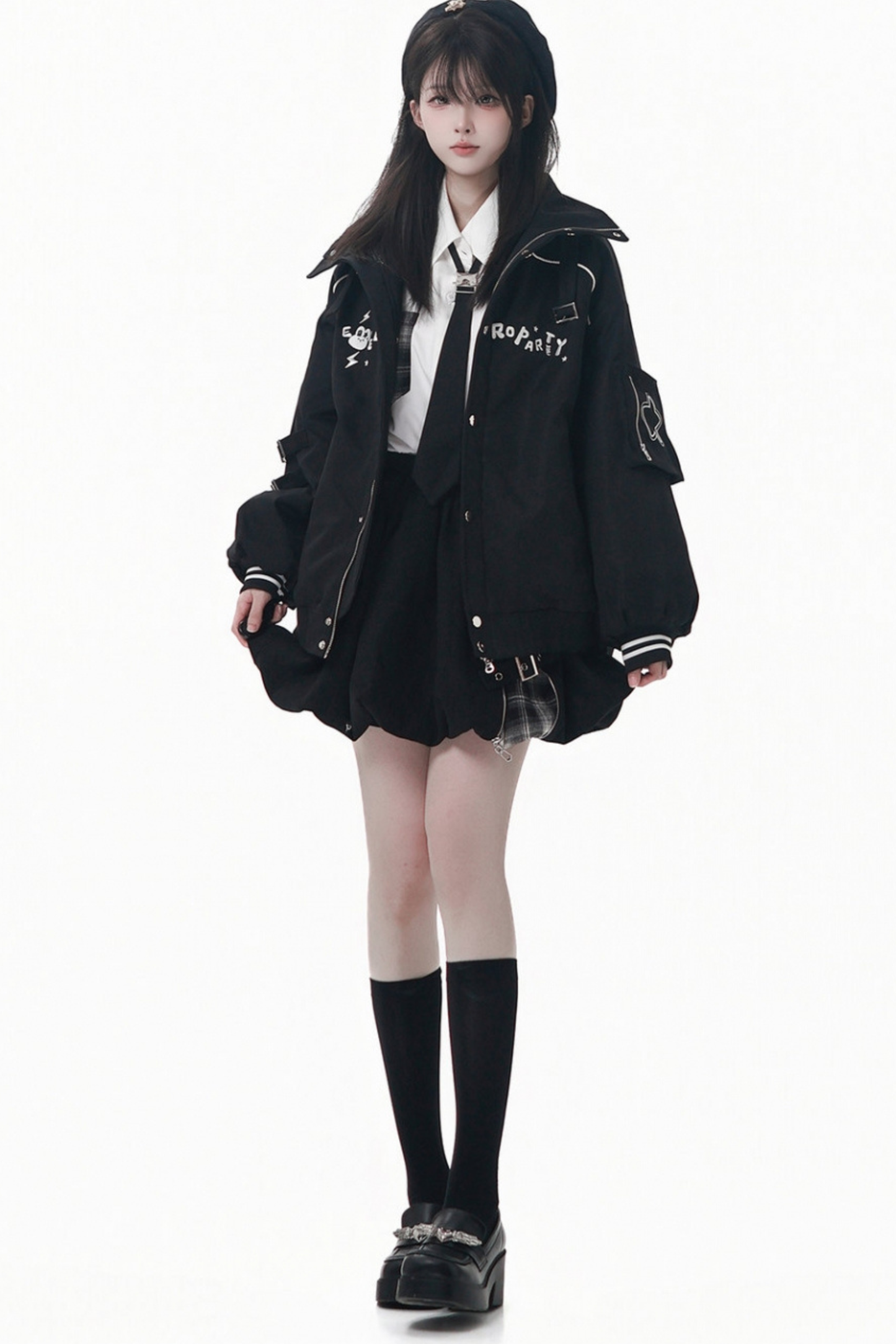 モードダークジャケット+シャツ+ロングスカート+ショートスカート