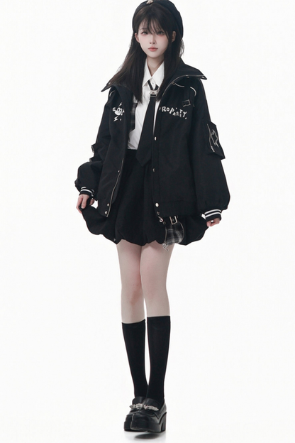 モードダークジャケット+シャツ+ロングスカート+ショートスカート