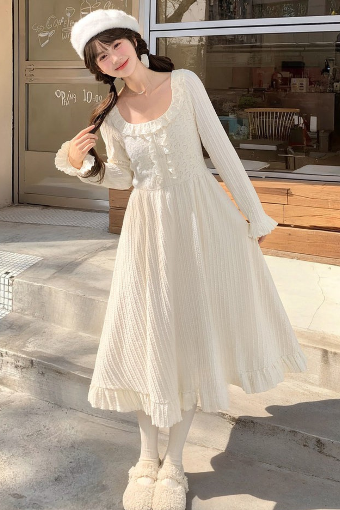 レーススクエアネックフェアリードレス