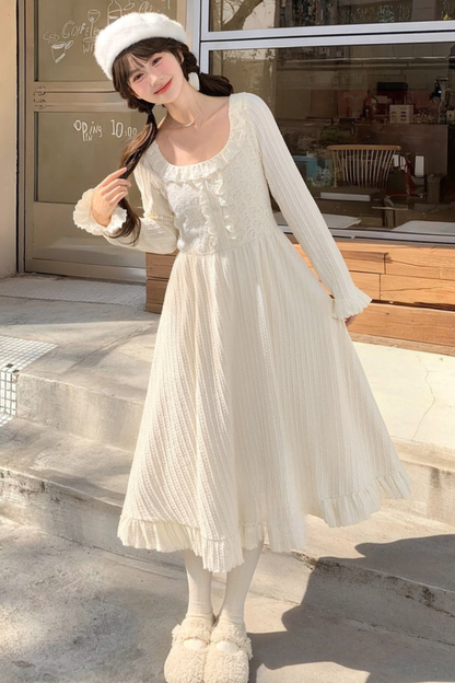 レーススクエアネックフェアリードレス