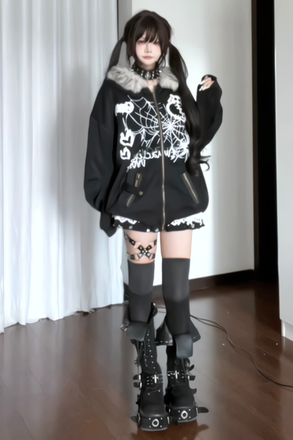 ラビットイヤーファーフードルーズパーカー