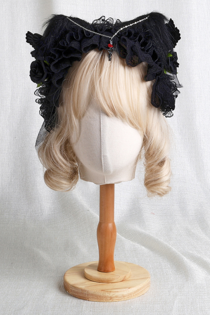 Gothic Rose Feather Hat + Bonnet + Hairband + Feather Clip