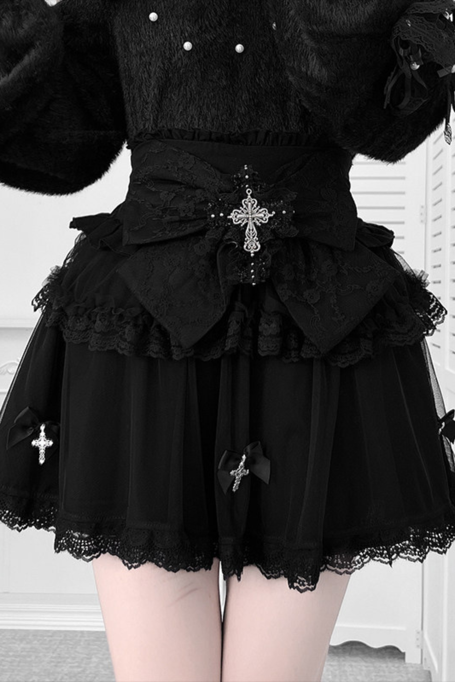 Jirai Cute Cardigan + Flare Skirt + Cross Skirt