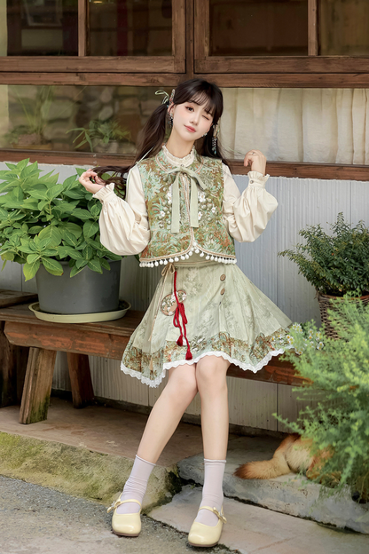 Forest China Vest + Blouse + Skirt