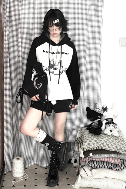 Hoodie Loose Top + Pants + Bag + Ribbon + Leg Warmers