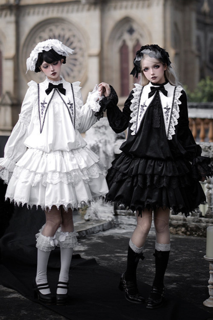 Gothic Doll Multi-Tiered Dress + Belt + Fake Collar + Hairband