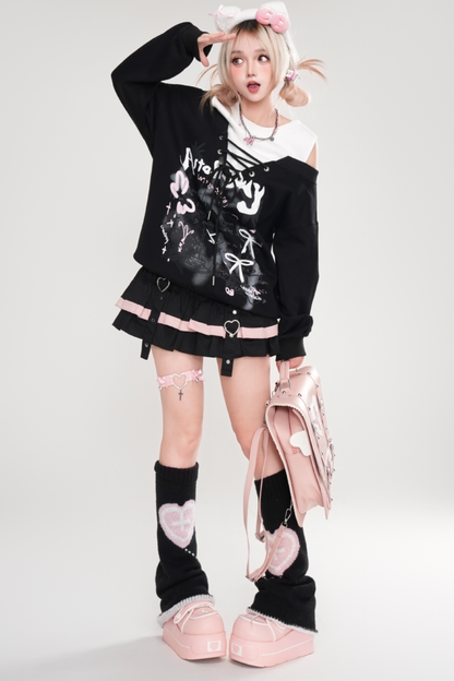 Midnight Dark Girly Off-the-shoulder Top