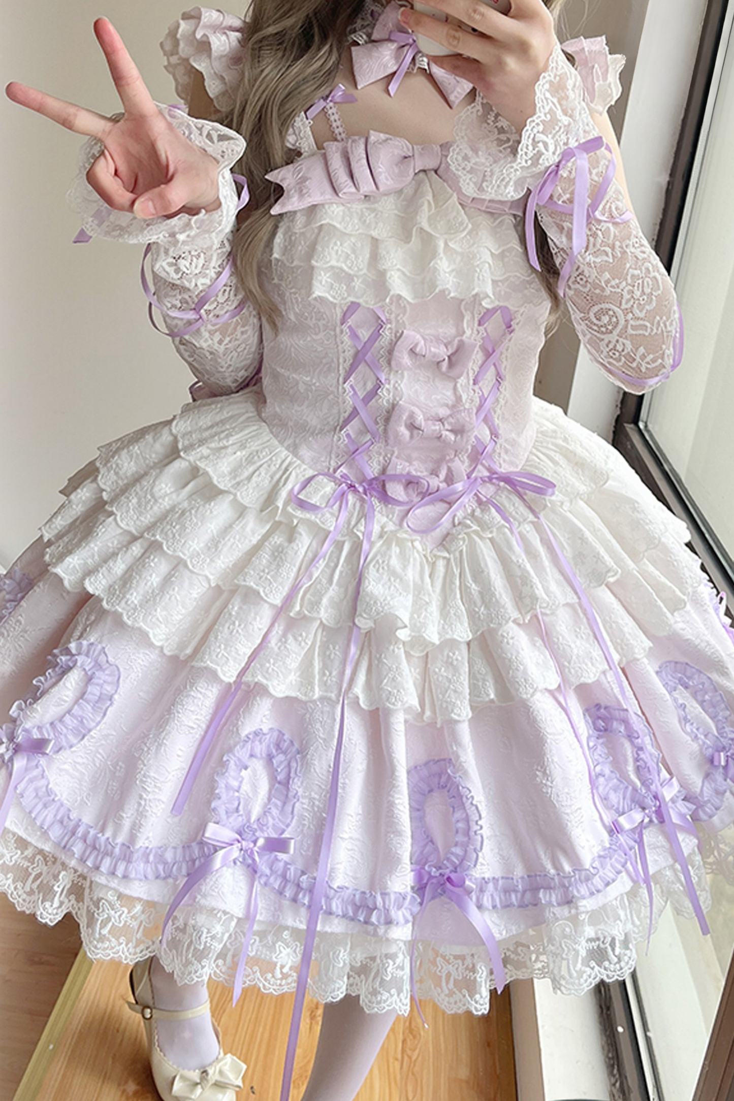 Butterfly Princess Lolita Dress + Petticoat + Clip + Frill Sleeve Shirt