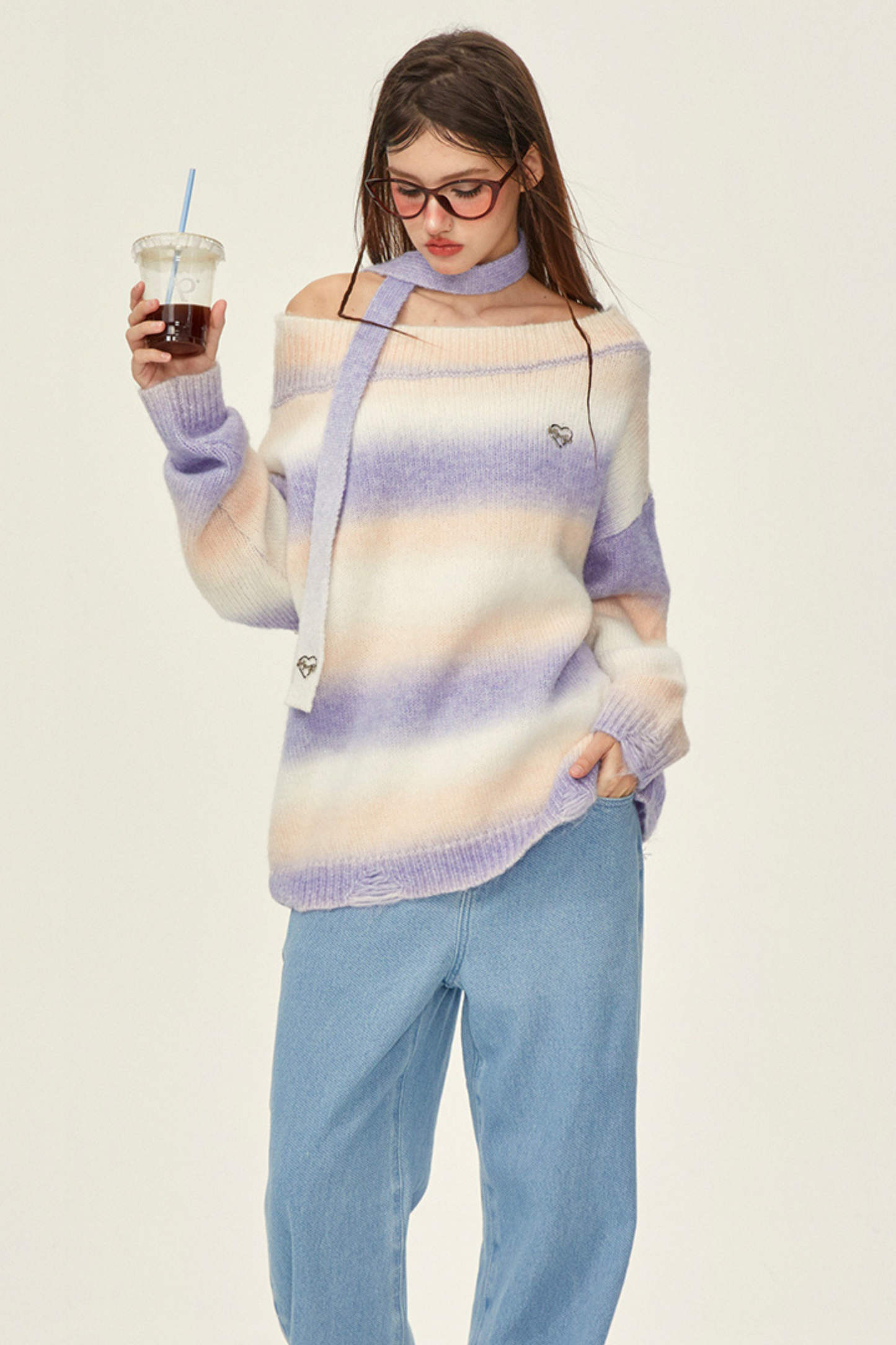 Rainbow Knit One Line Border Top