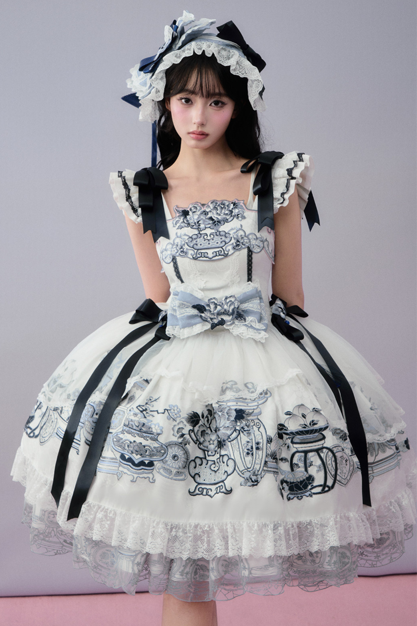 중국 디자인 플라잉 슬리브 로리타 원피스 + 리본