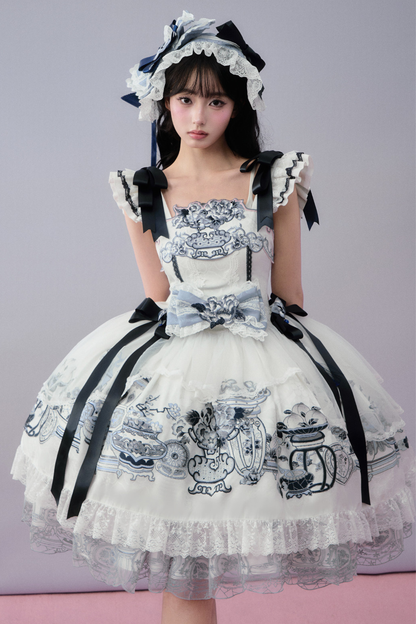 중국 디자인 플라잉 슬리브 로리타 원피스 + 리본