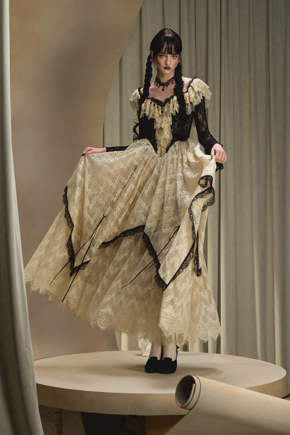 レースメイドレトロウエストフランスドレス