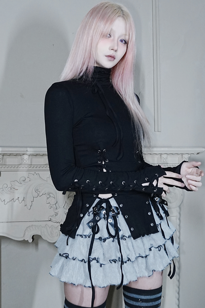 パンチングストラップスリットトップス