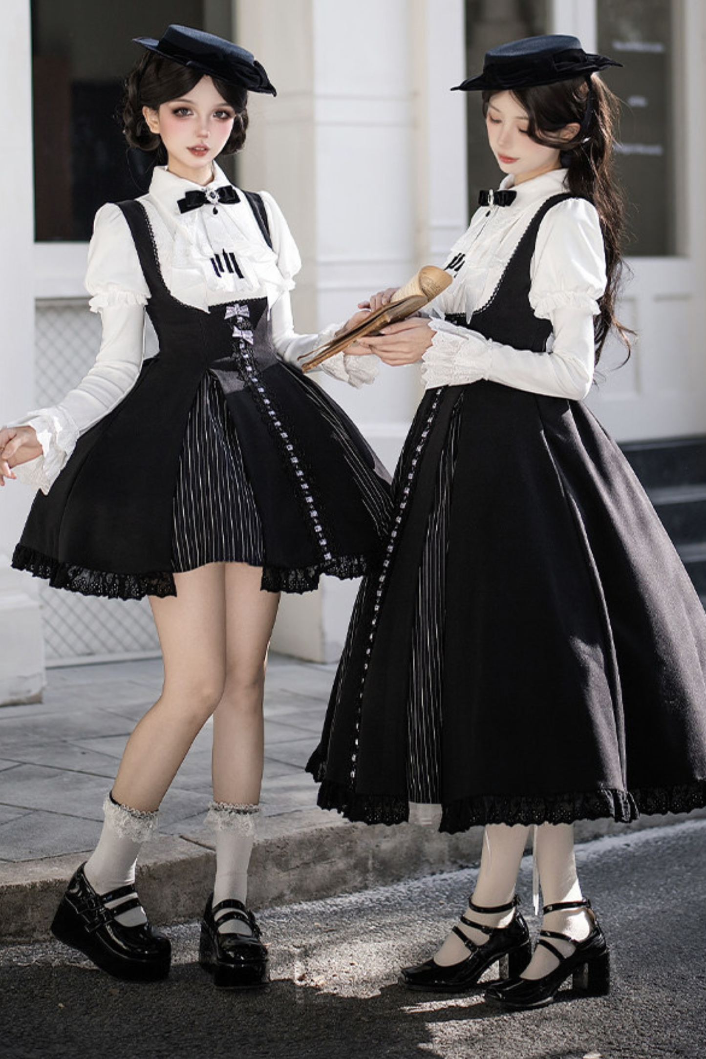 Six Sweet Lolita Flare Jumper Skirt + Top + Hat + Ribbon + Collar