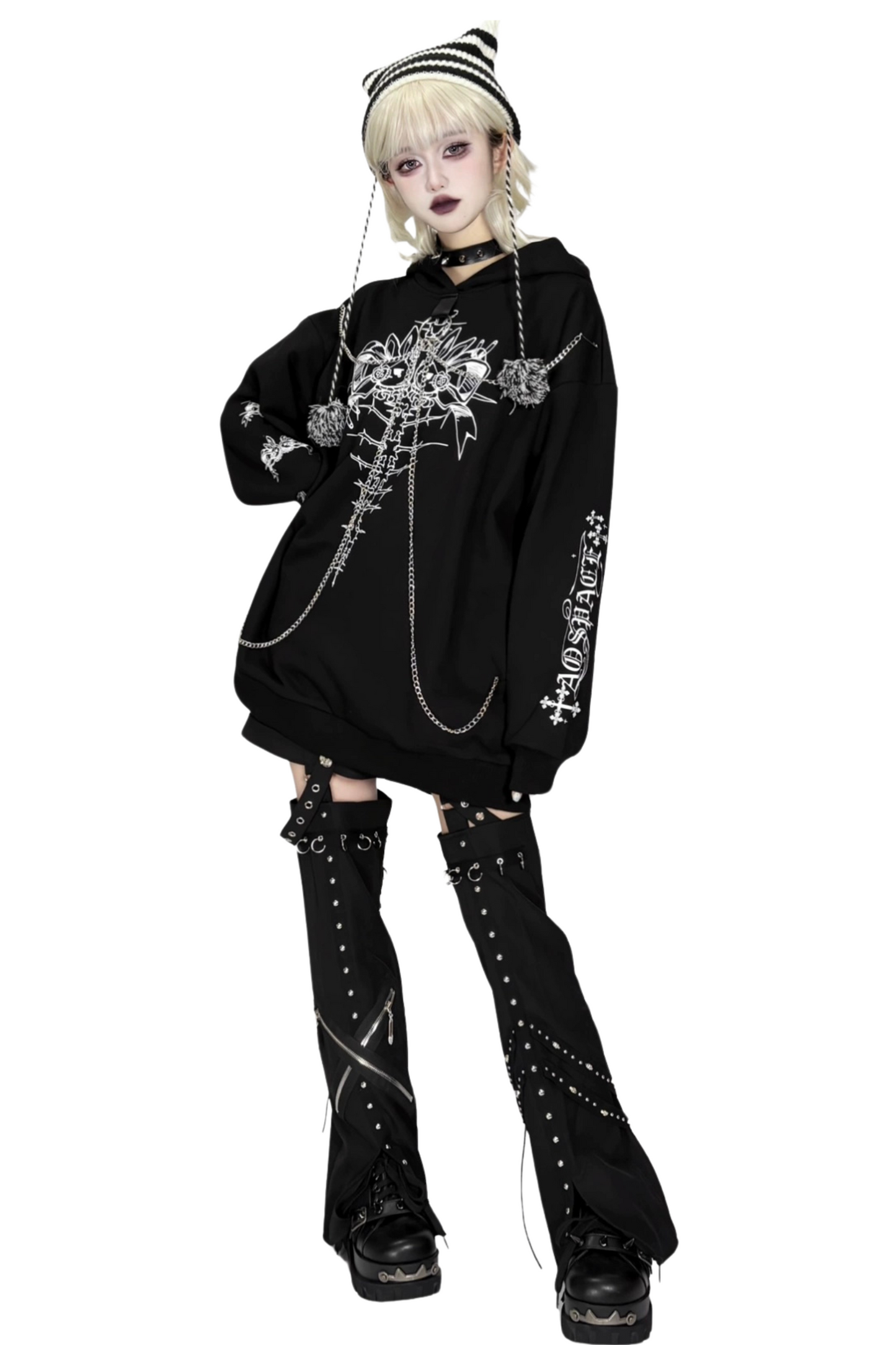 Dark Subculture Chain Print Hooded Hoodie